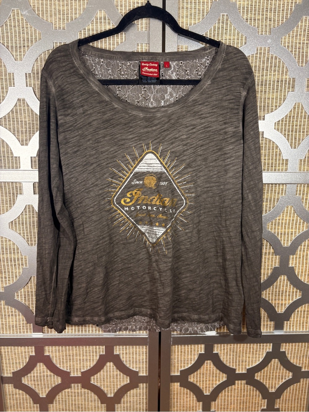 Indian Motorcycle grey Long-Sleeve Tee with Gold Emblem